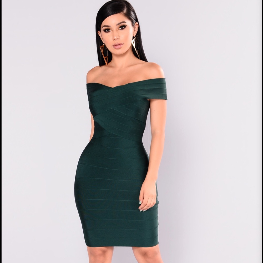 Hunter Green Off the Shoulder Dress